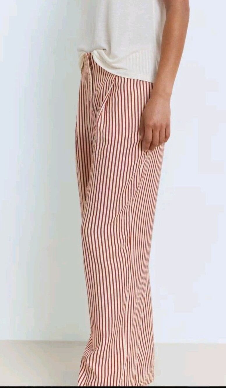 NWT Mango Pleated Striped Pants Burnt Orange Textured Trousers Business Casual M